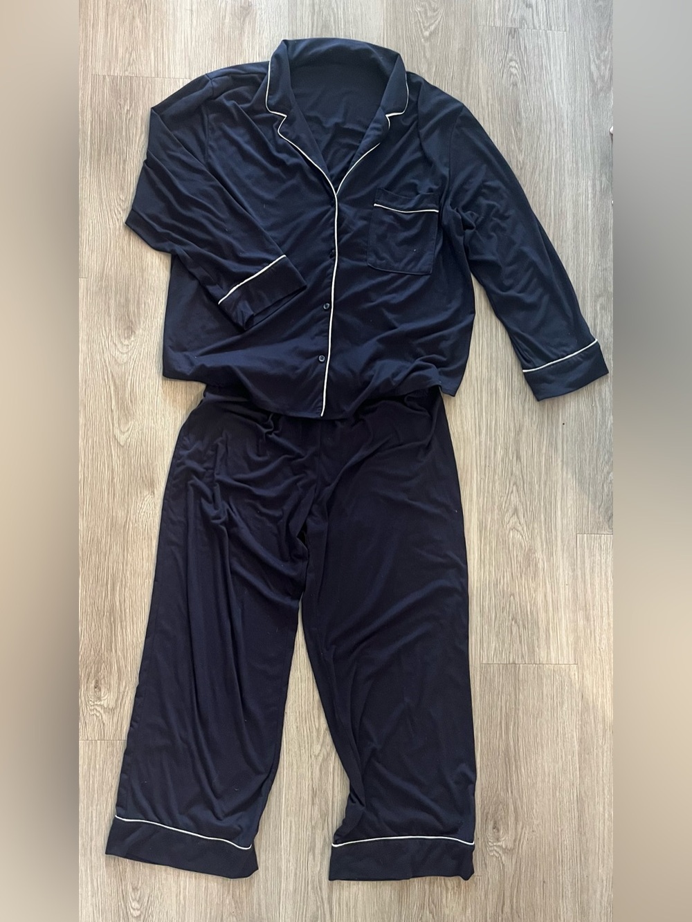 H&M Navy Blue Pajama Set with White Piping